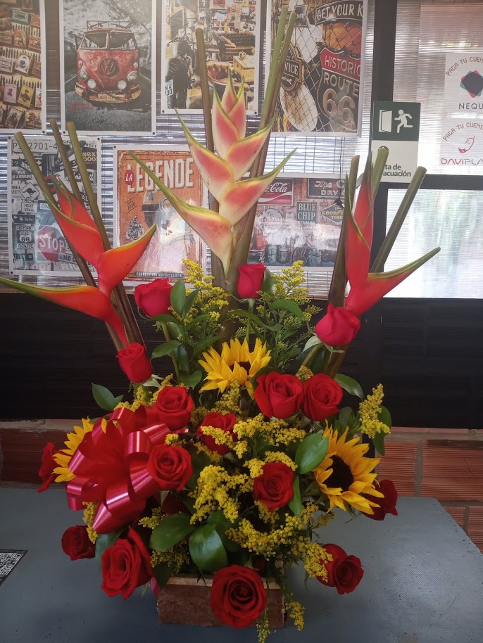 Heliconia, ave del paraiso, girasoles y rosas – flores a domicilio Zipaquira